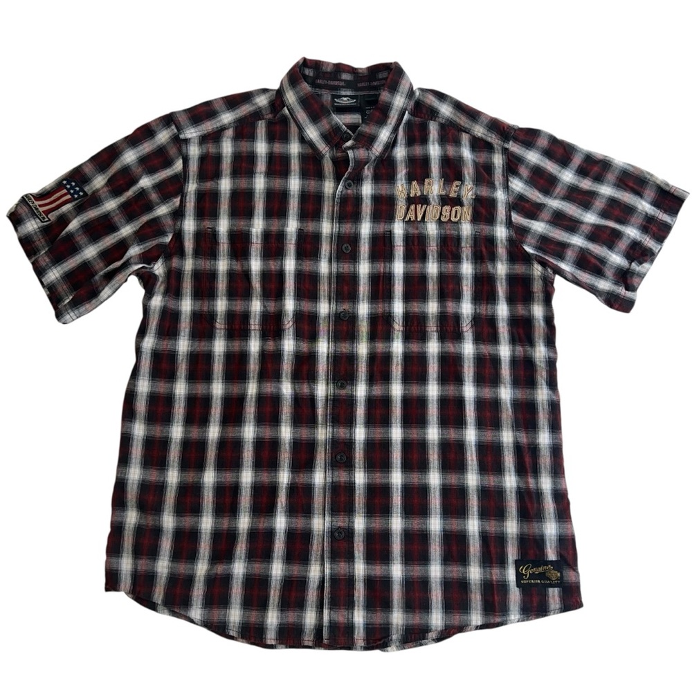 Harley-Davidson Genuine MotorClothes Plaid Shirt XL Red Black Short Sleeve